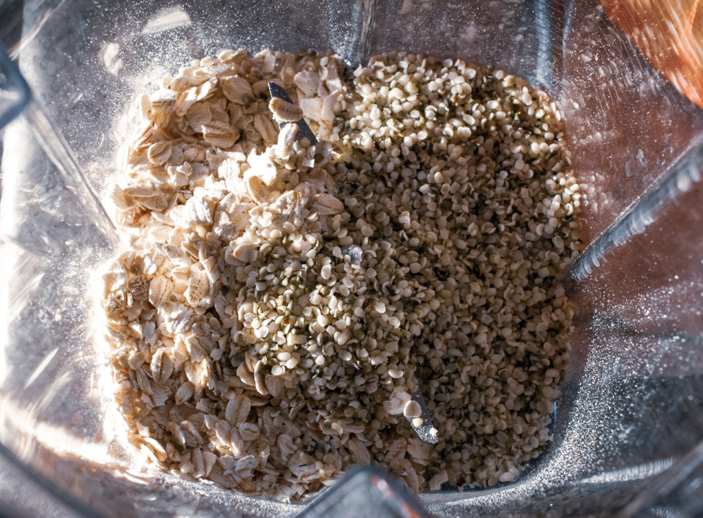 oats and hemp hearts in a blender